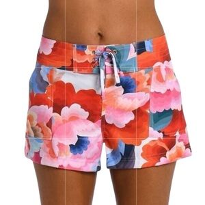 LA BLANCA Floral Rhythm Tie-Waist Board Shorts Beach Vacation Resort Size Large